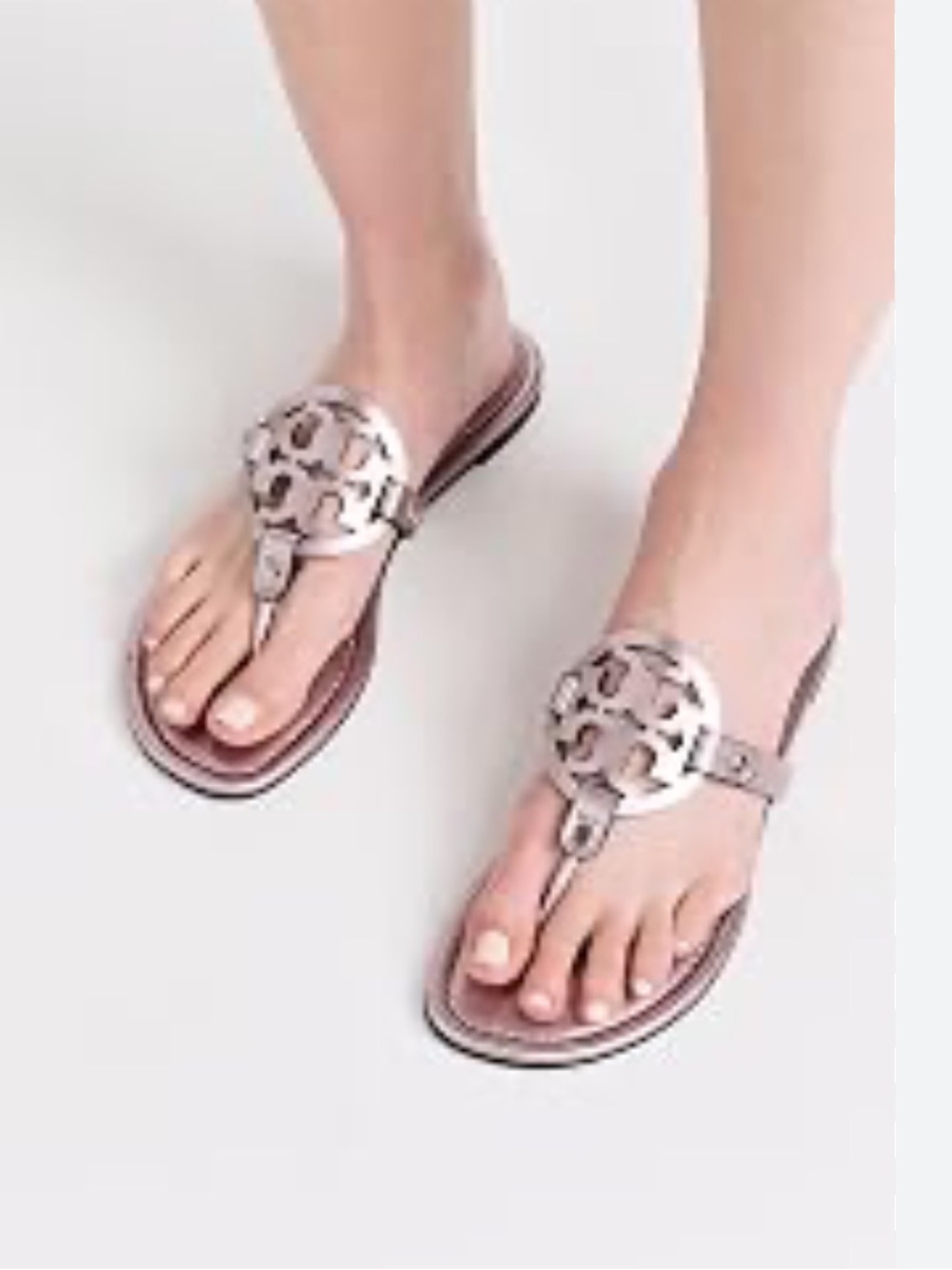 Tory Burch Miller Rose Gold Logo Flat Thong Sandals Women’s Size 10